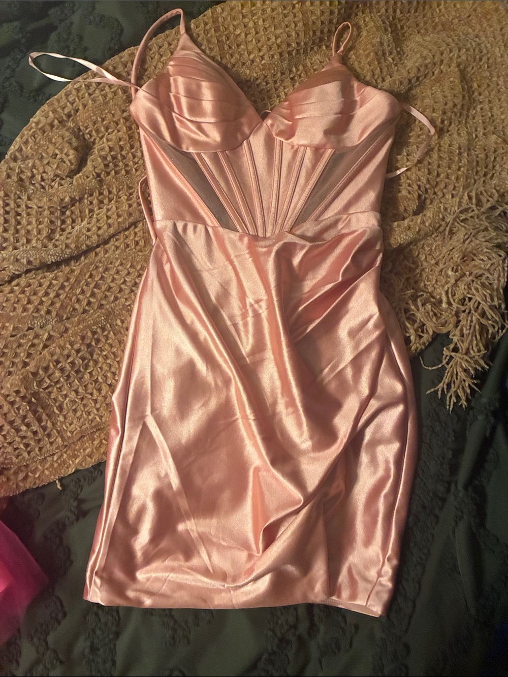 Satin Spaghetti Strap hoco Dress in Blush Pink